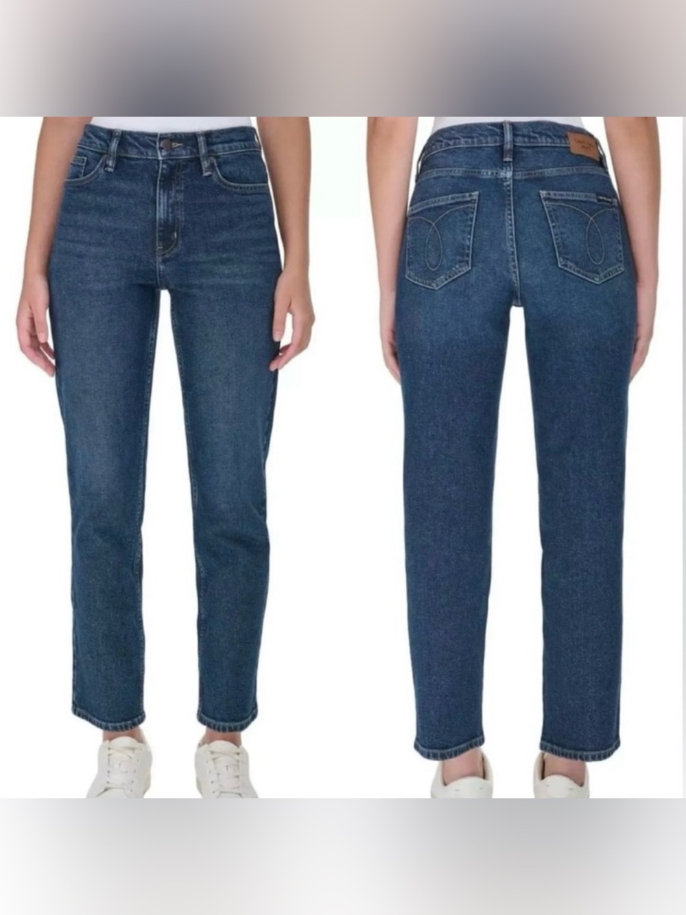 Calvin Klein Jeans High Rise Straight Leg Ankle Dark Wash Denim Blue Jeans, 8/10
